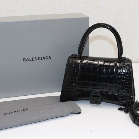 Balenciaga Hourglass Small Handbag Crocodile Embossed - Black - Picture 2 of 14